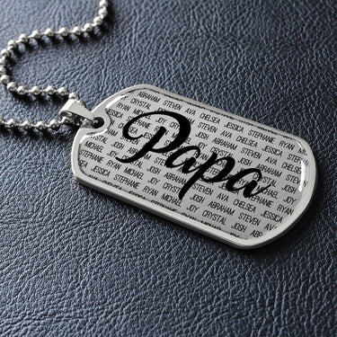 Personalized Papa (With Grandkids) Dog Tag Necklace - Love You This Much